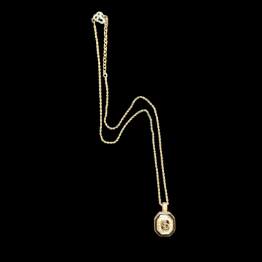 Christian Dior CD Logo Achteck Strass Halskette