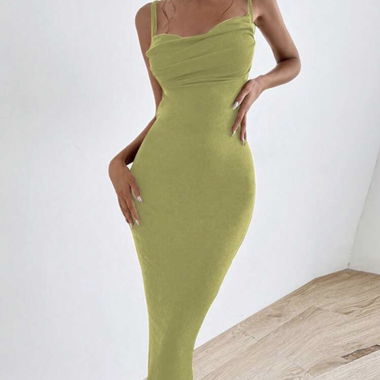 Long dress with open back in olive green