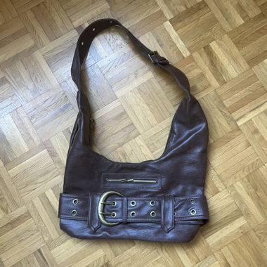 Leather Handbag with Belt Buckle