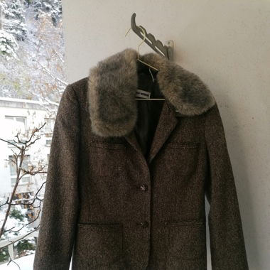 Tweed Jacke mit Kunstfellkragen 