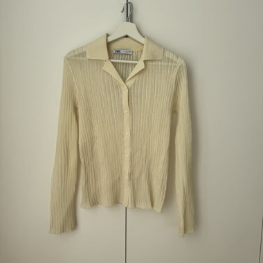 Knitted long-sleeve shirt with collar - Zara