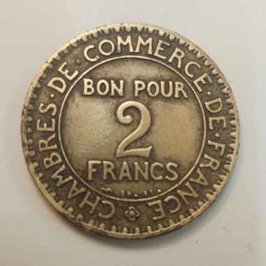 Gettone 2 franchi Camere di Commercio 1924