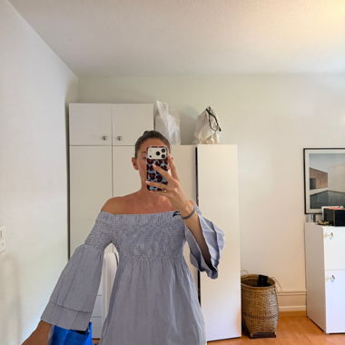 Offshoulder Bluse gestreift aus Baumwolle