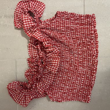 Gingham Off-Shoulder Crop Top