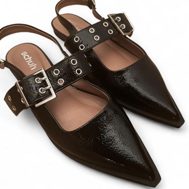 Black buckle ballerinas