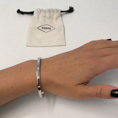 Fossil steifer Armreif silber mit Strass