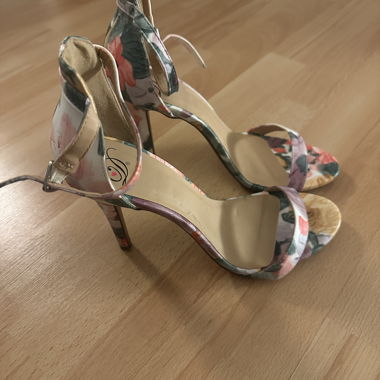 Floral ankle-strap heels