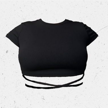 black crop top with Ribbon around the waist