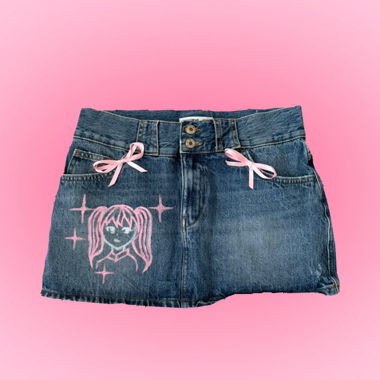 Jeans Minirock mit Pink Print
