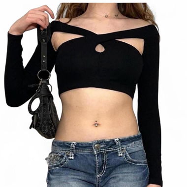 Black long sleeve crop top, size s
