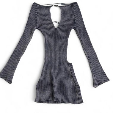 Abito corto in maglia a coste grigio-blu Jaded London