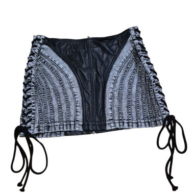 Akira Black and Grey Lace-Up Skirt, Size M