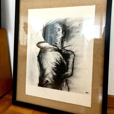 Peinture originale au fusain signée