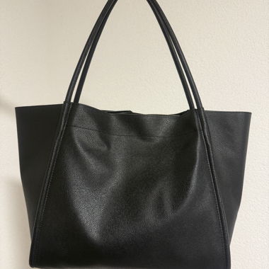 Black leather tote handbag