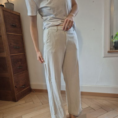 Pantalon beige/blanc