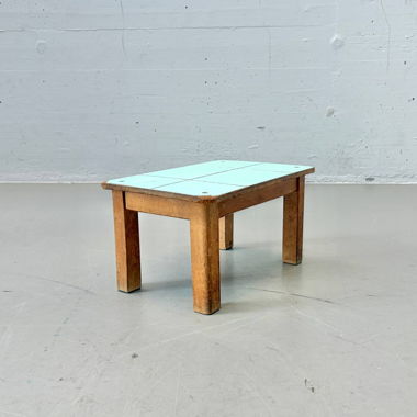 Vintage Holz-Hocker mit Resopalauflage, 1950er
