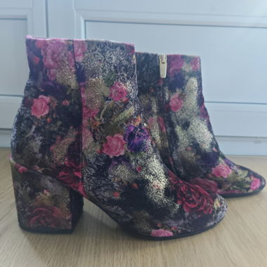 Bottines en velours à fleurs avec talon bloc - T.38