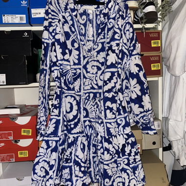 H&M vestito di cotone blu-bianco XL