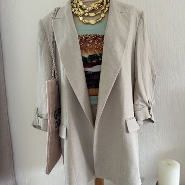 Zara Beige Linen Oversized Blazer