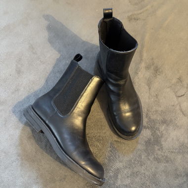 Black faux leather ankle boots