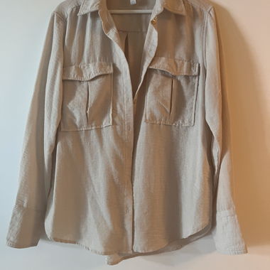 Beige Linen Shirt Blouse with Pockets