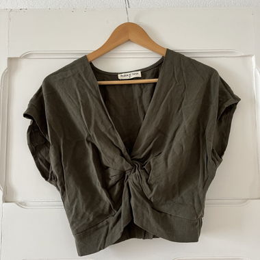 Crop-top en lin kaki