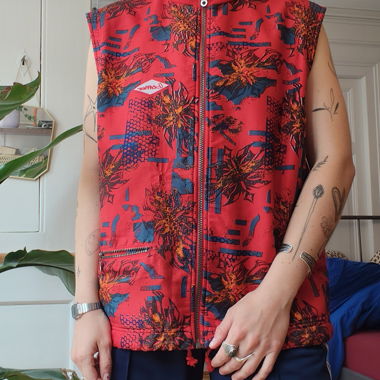 Red patterned zip vest