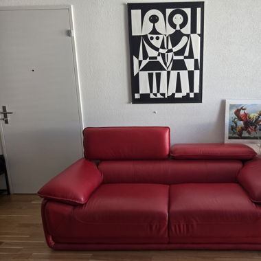 Canapé en cuir rouge avec 2 ailes indépendantes