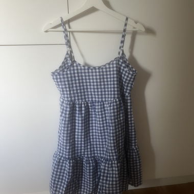 Blue-and-white check dress unworn size M