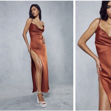 Rückenfreie Satin-Maxikleid in Bordeaux