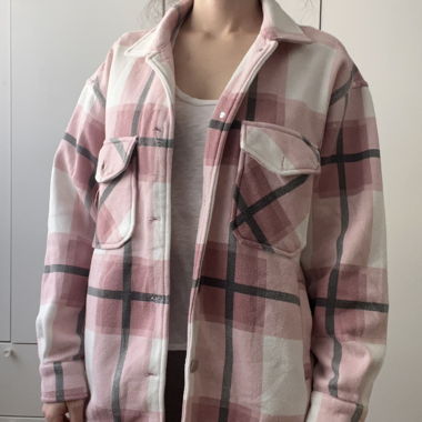 Chemise oversize rose à carreaux
