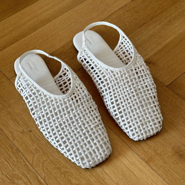 White Woven Mules