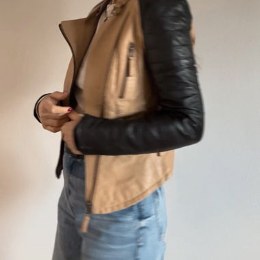 Bikerjacke beige-schwarz
