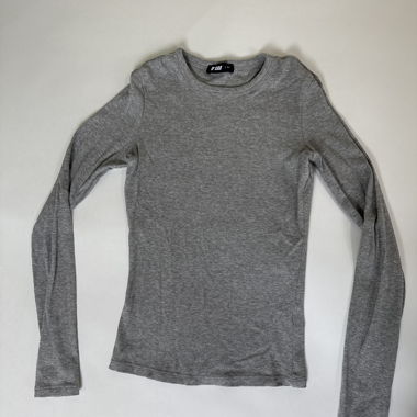 Grey Ribbed Long Sleeve Top