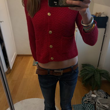 Red textured button cardigan