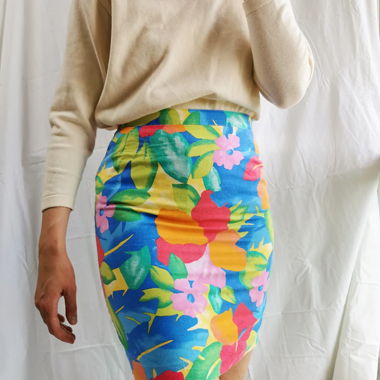 Flower printed vintage pencil skirt