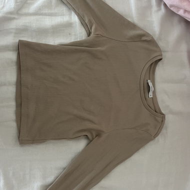 T-shirt à manches longues côtelé beige
