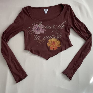 Crop top BDG marrone floreale manica lunga M