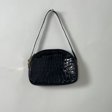 Black Croc-Embossed Shoulder Bag