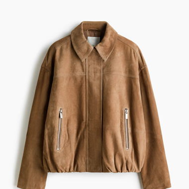 Veste en cuir velours beige foncé 