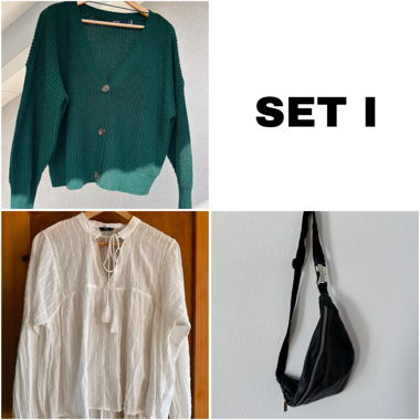 Set I (Grüne Jacke, weisse Bluse & Bauchtasche)