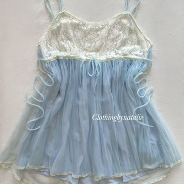Fairy Blue Nylon-Spitzen-Babydoll Größe M