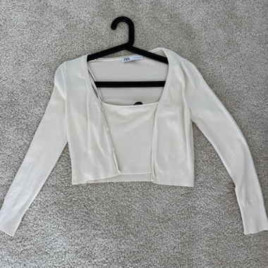 ZARA Twinset in Maglia Sottile Top & Cardigan Giallo Burro