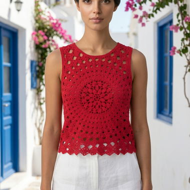 Top sans manches crochet rouge