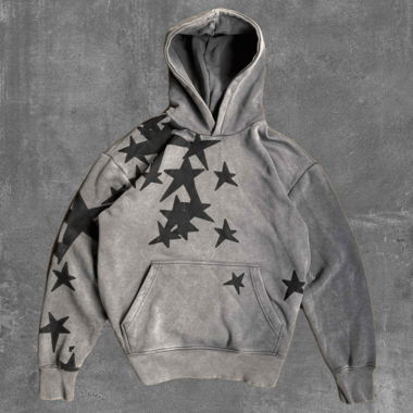 Felpa con cappuccio grigia con stampa di stelle
