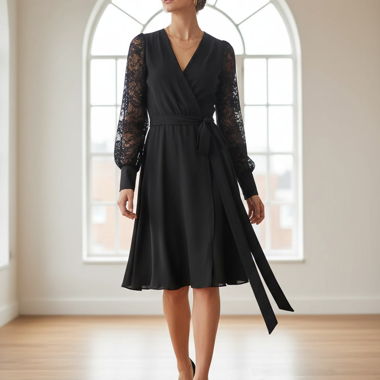 SWING - Robe avec ceinture à la taille en noir