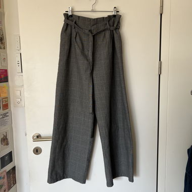 Grey plaid wide dress pants