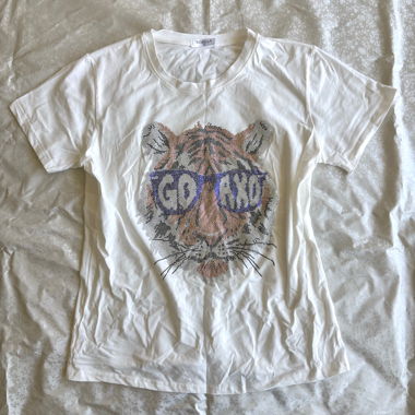 Rosella weisses T-Shirt mit Tiger-Motiv aus Strasssteinen