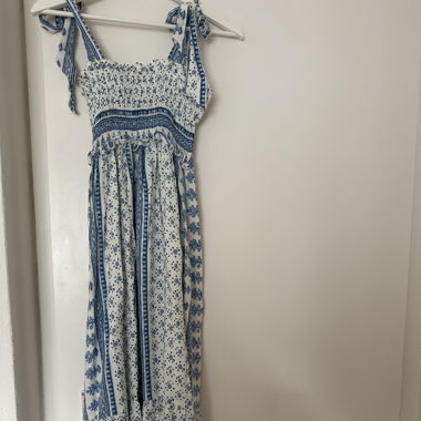 Kleid Blau-Weiss gemustert