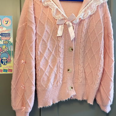 Rosa Spitzen-Strickjacke
